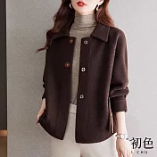 【初色】純色翻領單排釦長袖襯衫外套女外套-共3色-39719(F可選) F 咖色