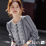 【Lockers 木櫃】減齡蕾絲拼接格紋襯衫 L114103105 黑色M