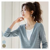 【Lockers 木櫃】V領撞色假兩件拼接T恤 L114103106 藍色M