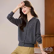 【初色】修身顯瘦圓領長袖單排扣連帽針織開衫上衣女上衣-共2色-16255(F可選) F 灰色
