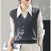 【MsMore】 V領針織背心時髦毛衣上衣# 126447 FREE 灰色