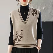 【MsMore】 V領針織背心時髦毛衣上衣# 126447 FREE 棕色