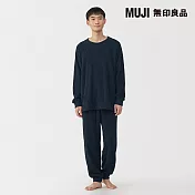 【MUJI 無印良品】男柔滑針織刷毛長袖家居睡衣 M 暗藍