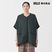 【MUJI 無印良品】女棉混刺縫斗篷 S-M 深灰