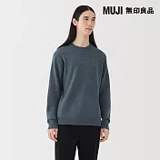 【MUJI 無印良品】男羊毛可水洗中密織圓領針織衫 S 煙燻藍