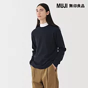 【MUJI 無印良品】男羊毛可水洗中密織圓領針織衫 S 暗藍