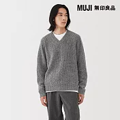【MUJI 無印良品】男羊毛中密織螺紋V領針織衫 S 灰色