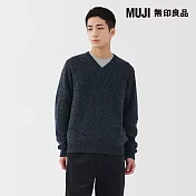 【MUJI 無印良品】男羊毛中密織螺紋V領針織衫 S 煙燻藍