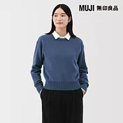 【MUJI 無印良品】女水洗羊毛中密織圓領針織衫 S 藍色
