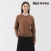【MUJI 無印良品】女水洗羊毛中密織圓領針織衫 S 駝色