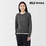 【MUJI 無印良品】女水洗羊毛中密織圓領針織衫 S 墨灰