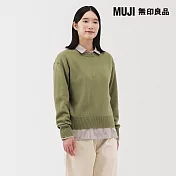 【MUJI 無印良品】女水洗羊毛中密織圓領針織衫 S 淺綠
