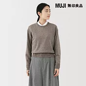 【MUJI 無印良品】女水洗羊毛中密織圓領針織衫 S 深摩卡棕