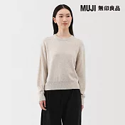【MUJI 無印良品】女水洗羊毛中密織圓領針織衫 S 粉米