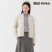 【MUJI 無印良品】女羊毛混毛絨圓領開襟衫 S 粉米