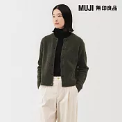 【MUJI 無印良品】女羊毛混毛絨圓領開襟衫 S 卡其綠