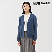 【MUJI 無印良品】女水洗羊毛中密織V領開襟衫 S 藍色