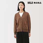 【MUJI 無印良品】女水洗羊毛中密織V領開襟衫 S 駝色