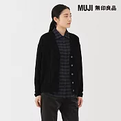 【MUJI 無印良品】女水洗羊毛中密織V領開襟衫 S 黑色