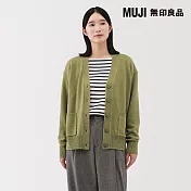 【MUJI 無印良品】女水洗羊毛中密織V領開襟衫 S 淺綠