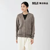【MUJI 無印良品】女水洗羊毛中密織V領開襟衫 S 深摩卡棕