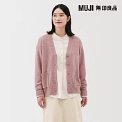 【MUJI 無印良品】女水洗羊毛中密織V領開襟衫 S 粉紅