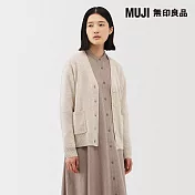 【MUJI 無印良品】女水洗羊毛中密織V領開襟衫 S 粉米
