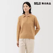 【MUJI 無印良品】女羊毛混毛絨POLO針織衫 S 駝色