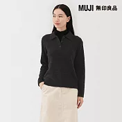 【MUJI 無印良品】女羊毛混毛絨POLO針織衫 S 深灰