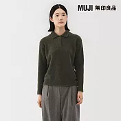 【MUJI 無印良品】女羊毛混毛絨POLO針織衫 S 卡其綠