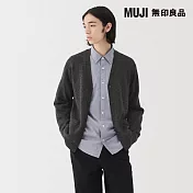 【MUJI 無印良品】男水洗羊毛中密織V領開襟衫 S 墨灰