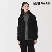 【MUJI 無印良品】男水洗羊毛中密織V領開襟衫 S 黑色