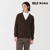 【MUJI 無印良品】男水洗羊毛中密織V領開襟衫 S 深摩卡棕
