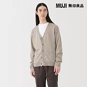 【MUJI 無印良品】男水洗羊毛中密織V領開襟衫 S 粉米