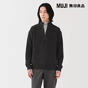 【MUJI 無印良品】男羊毛中密織螺紋半拉鍊針織衫 S 墨灰