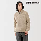 【MUJI 無印良品】男羊毛中密織螺紋半拉鍊針織衫 S 粉米
