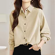 【AnZa】中大尺碼燈芯絨寬鬆上衣襯衫     FREE 杏色