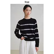 ltyp旅途原品 品牌經典爆款100%羊毛星空條紋針織衫套頭毛衣女冬 M L  M 黑灰條-淨色版