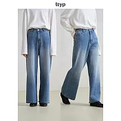 ltyp旅途原品 靛藍染磨白重磅雙紗牛仔闊腿褲女秋 M L  M 霧霾藍