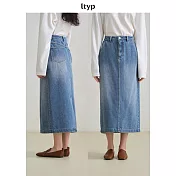 ltyp旅途原品 靛藍染磨白重磅雙紗牛仔半裙女秋 M L  M 霧霾藍