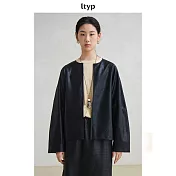 ltyp旅途原品 環保PU皮廓感短外套 都市時尚收腰繫帶皮衣夾克女秋 M L  M 經典黑