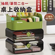 【EZlife】簡約可疊加桌面整理分隔置物(三層款) 綠黑