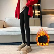 【MsMore】 加絨加厚針織內搭褲保暖高腰緊身彈力顯瘦小腳褲# 125777 M 黑色