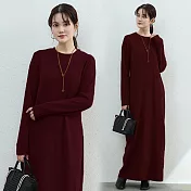 【AnZa】中大尺碼純色圓領長袖連身裙(5色) L 酒紅