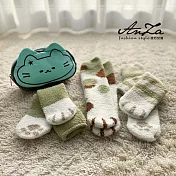 【AnZa】貓咪設計襪組合精選(襪子+收納包)_6款 綠_珊瑚絨貓爪襪+包組