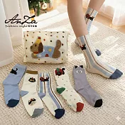 【AnZa】貓咪設計襪組合精選(襪子+收納包)_6款 5入貓咪棉襪+包組