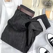 【初色】高腰顯瘦九分直筒加絨加厚保暖哈倫褲休閒褲長褲牛仔褲-共5色-39325(M-2XL可選) M 黑灰色