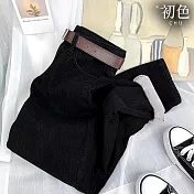 【初色】高腰顯瘦九分直筒加絨加厚保暖哈倫褲休閒褲長褲牛仔褲-共5色-39325(M-2XL可選) M 黑色