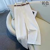 【初色】簡約通勤純色高腰寬鬆口袋西裝褲休閒褲寬褲長褲-共7色-12926(M-XL可選) M 白色