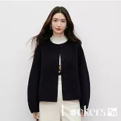 【Lockers 木櫃】通勤毛呢落肩短大衣外套 L114110501 藏青色M